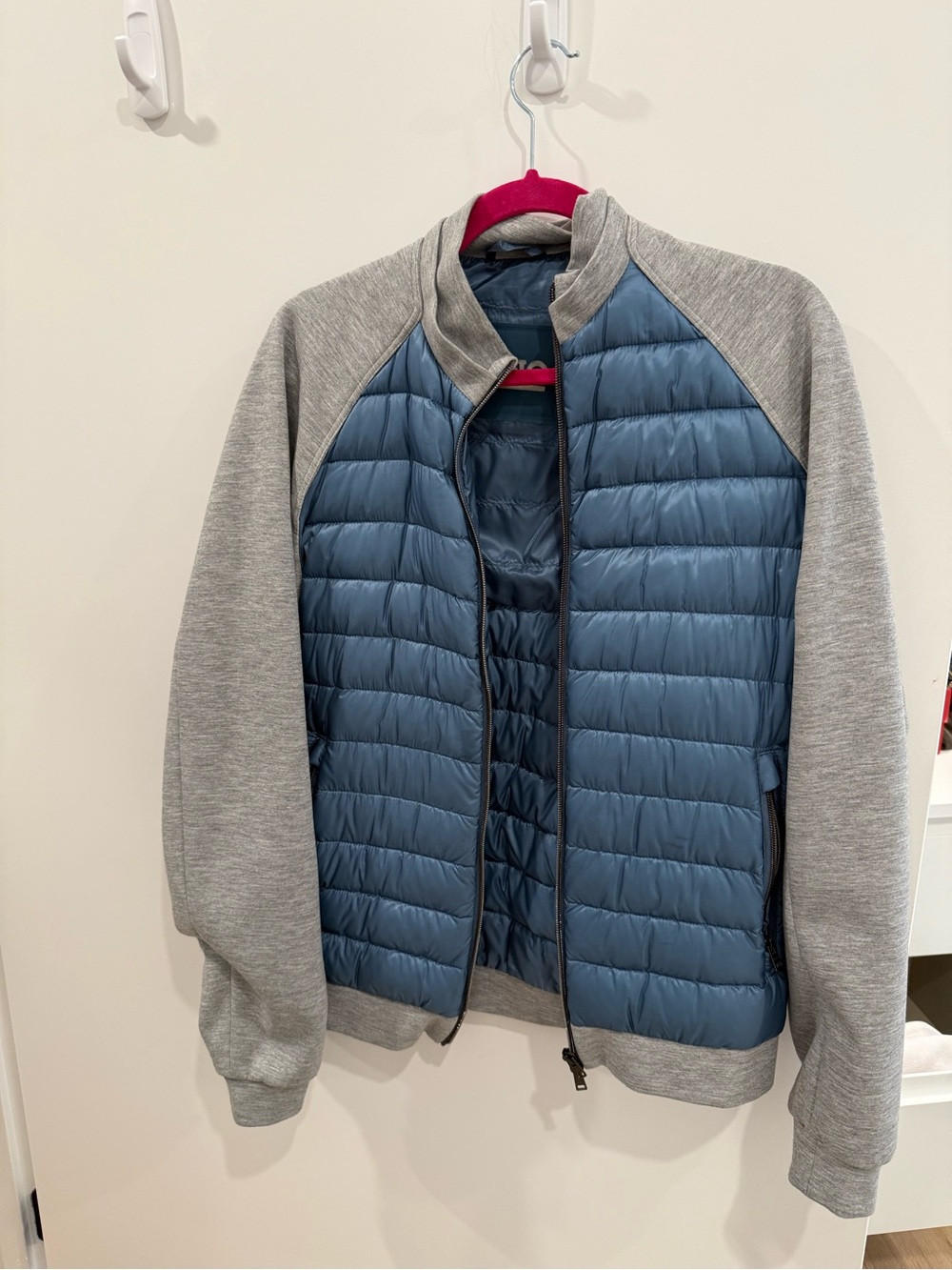 Herno Blue Quilted Front Jacket with Gray Sleeves